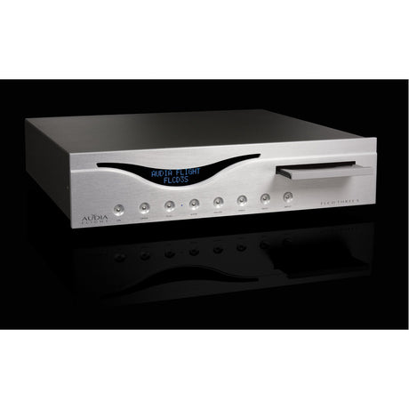 Audia Flight CD Three S CD Player with disc tray open and OLED display