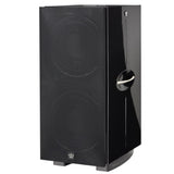REL 212 Black Label Subwoofer front perspective with cloth