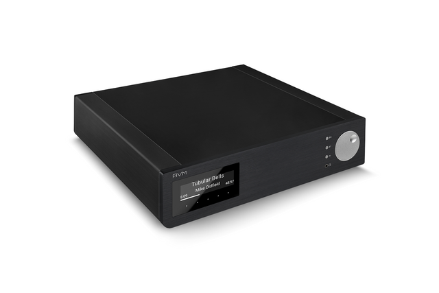 AVM Inspiration AS 2.3 Streaming Integrated Amplifier, Black, elevated left three-quarter view