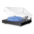AVM Rotation R 5.3 MK2 Turntable, Black, three-quarter view with the dust cover raised