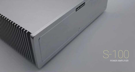 Audio Research S-100 Power Amplifier Top View with title grey bg