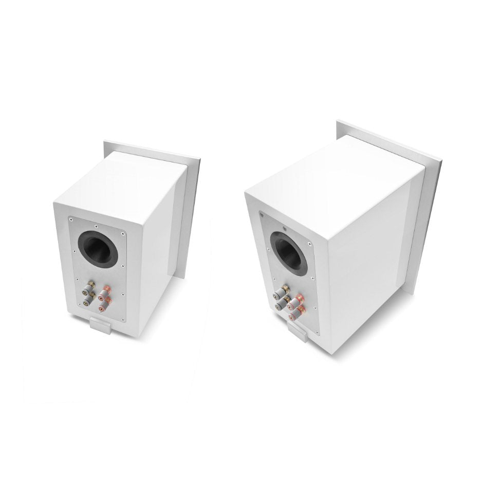 AVM Audition CB 2.3 Bookshelf Speakers (Pair), Gloss White, angled rear view of pair