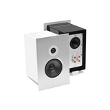 AVM Audition CB 2.3 Bookshelf Speakers (Pair), Gloss White and Gloss Black, front and rear views together