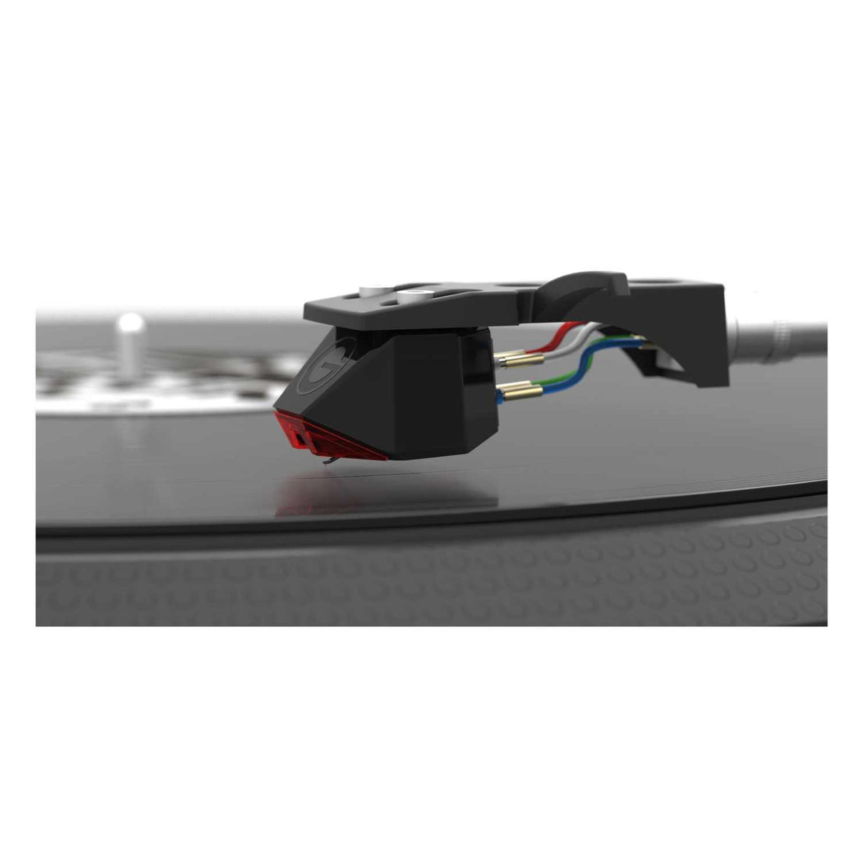 Goldring E1 Moving Magnet Cartridge - Sideview on a record