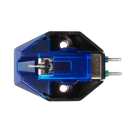 Goldring E4 Moving Magnet Cartridge - Bottom of cartridge showing stylus blue and black