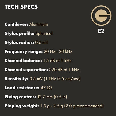 Goldring E2 cartridge tech specs