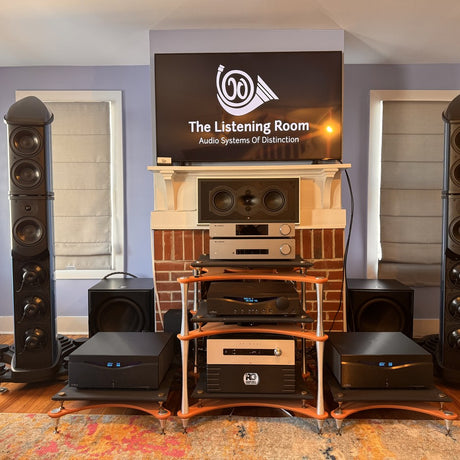Wilson Benesch Omnium speakers flanking the main reference system at The Listening Room showroom