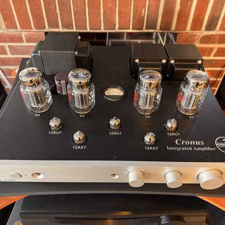 Rogue Audio Cronus Magnum III Dark Edition faceplate close-up with selector, balance, and volume knobs