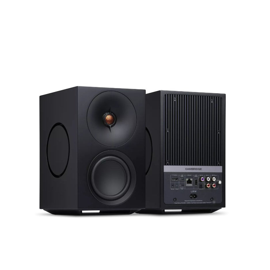 Cambridge Audio L/R M Versatile active stereo streaming speakers black front and rear
