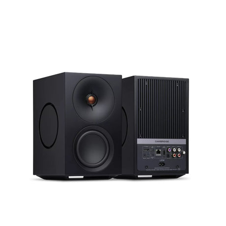 Cambridge Audio L/R M Versatile active stereo streaming speakers black front and rear