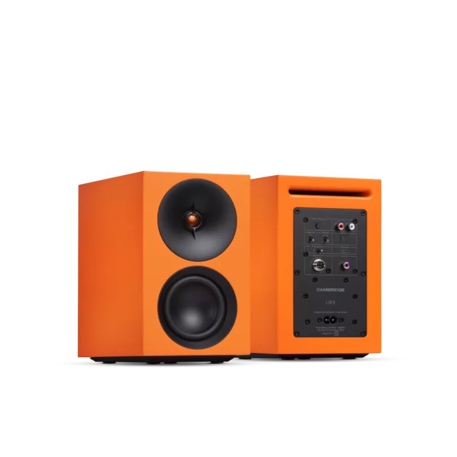 Cambridge Audio L/R S Compact active stereo speakers orange front and rear pair