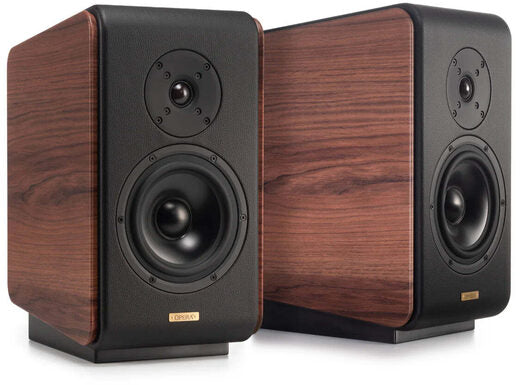Opera Prima V2 bookshelf speakers in rosewood, cropped for email