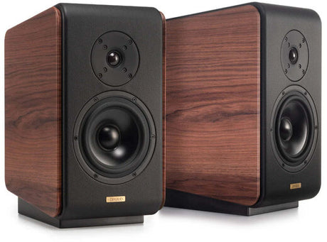 Opera Prima V2 bookshelf speakers in rosewood, cropped for email