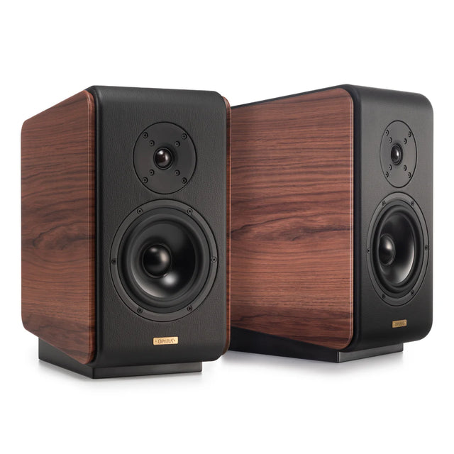 Opera Prima V2 Book Shelf Speakers Rosewood Pair Together