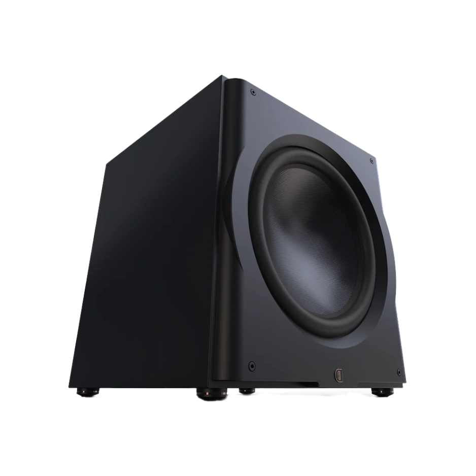 Perlisten R18s Subwoofer (Open Box), Satin Black, three-quarter view facing right