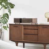 Ruark Audio R410 All-In-One Music System in Walnut, lifestyle on mid-century walnut credenza