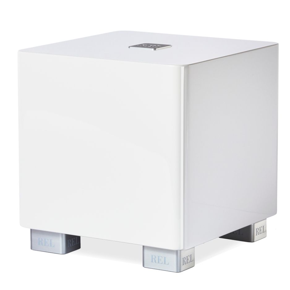 REL T/5x Subwoofer gloss white perspective