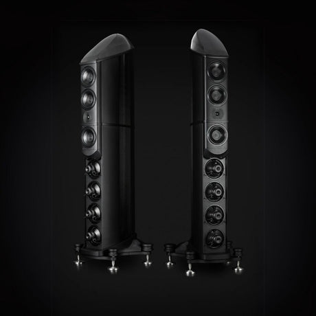 Wilson Benesch Eminence Textured black - all black pair with beautiful lighting ont the front showing off the isobaric drives