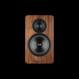 Acoustic Energy AE Active Bookshelf Speakers, Walnut, stereo pair styled in a listening room
