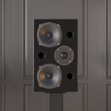 Acoustic Energy AE2 40th Anniversary Edition Bookshelf Speaker, High Gloss Black, lifestyle, on a stand in a listening room