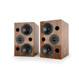 Acoustic Energy AE2 40th Anniversary Edition Bookshelf Speakers, High Gloss Walnut, three-quarter view of stereo pair