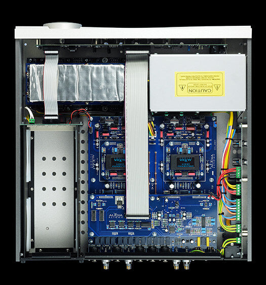 Audia Flight internal power supply, toroidal transformers and capacitors