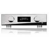 AVM Evolution AS 5.3 Streaming Integrated Amplifier, Cellini chrome, front view on a mirrored surface