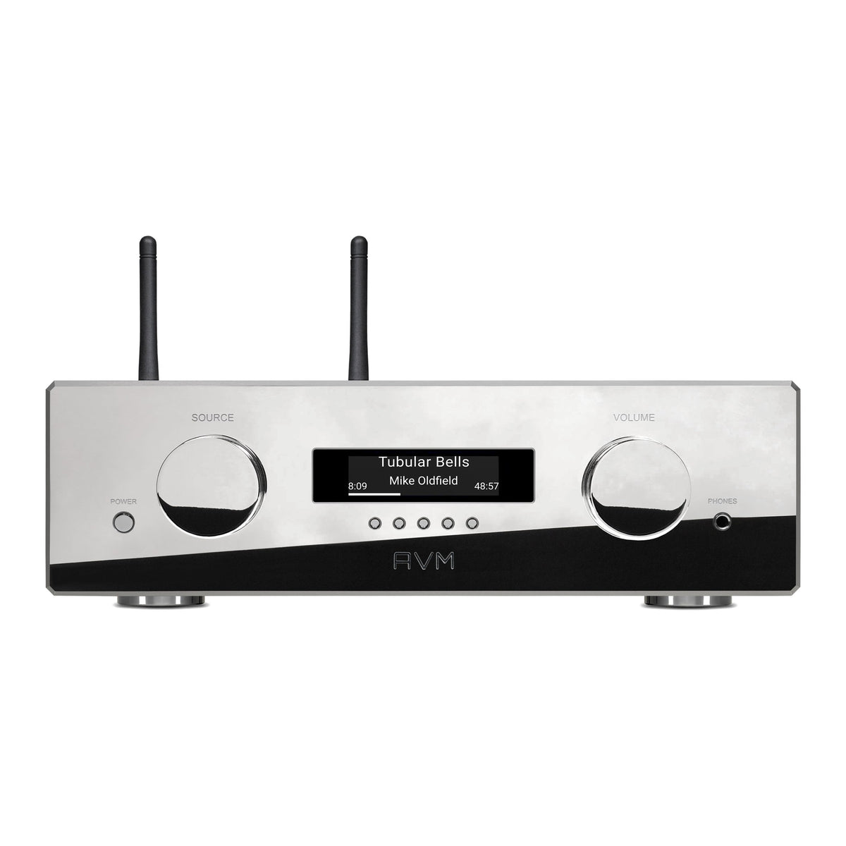 AVM Ovation AS 8.3 S Streaming Integrated Amplifier, Cellini chrome, front view