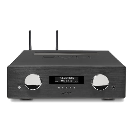 AVM Ovation AS 8.3 S Streaming Integrated Amplifier, Black, elevated front view