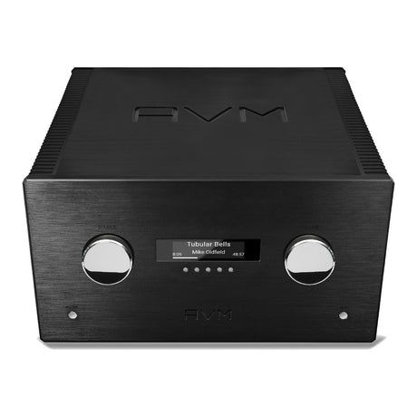 AVM Ovation AS XL Streaming Integrated Amplifier, Black, elevated front view