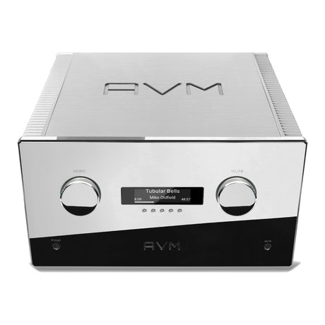 AVM Ovation AS XL Streaming Integrated Amplifier, Cellini chrome, elevated front view