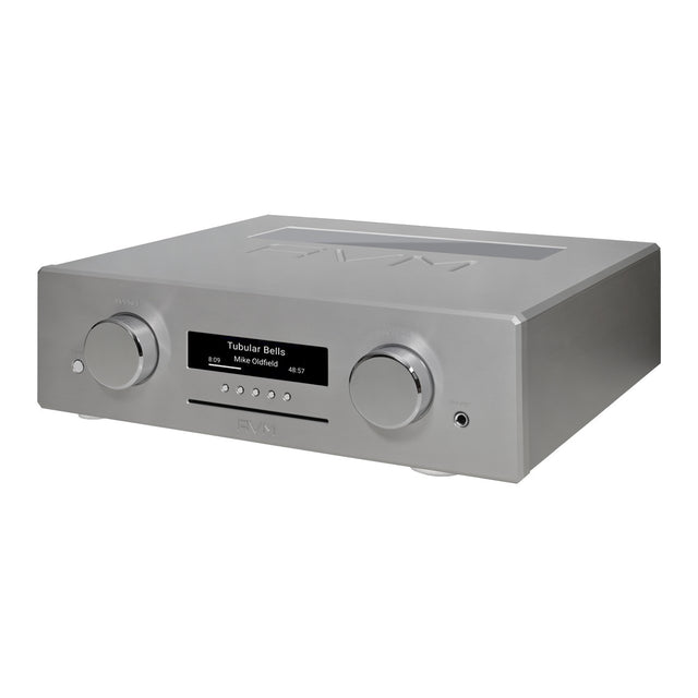 AVM Ovation CS 8.3 S Streaming CD Receiver, Silver, three-quarter view facing left