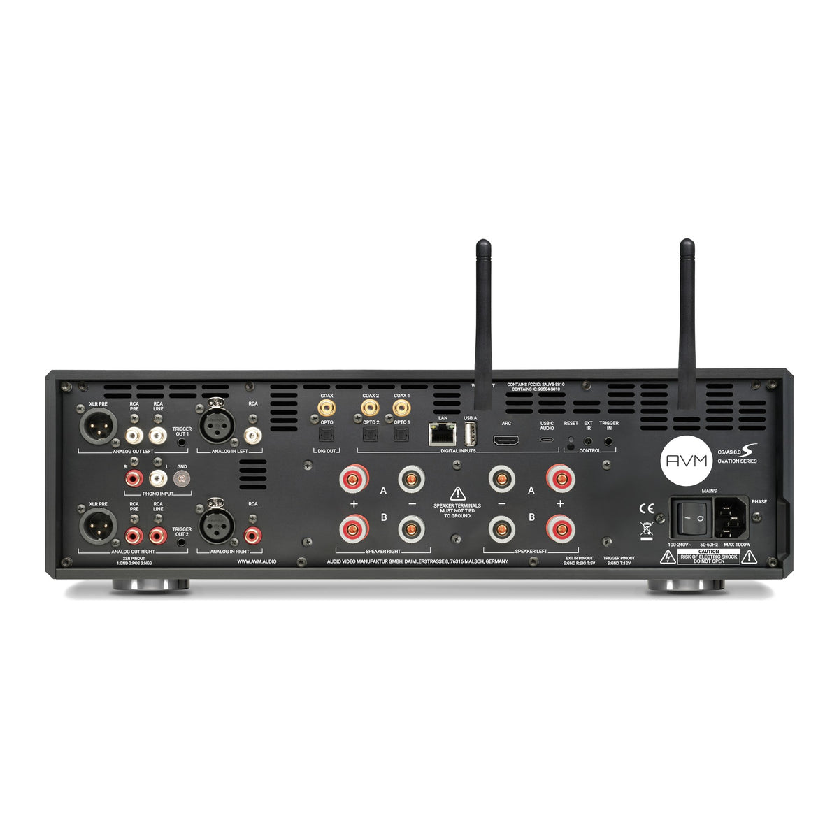 AVM Ovation CS 8.3 S Streaming CD Receiver, Black, rear connection panel