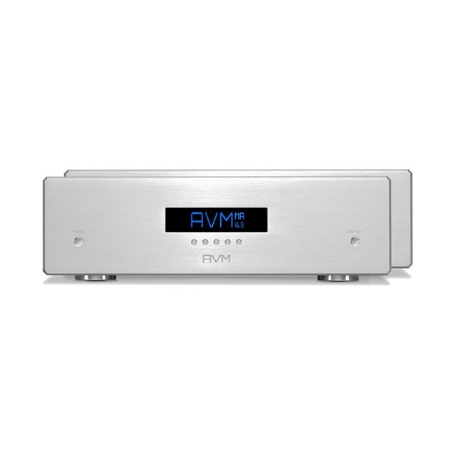 AVM Ovation MA 6.3 Mono Power Amplifiers, Silver, front view of the pair