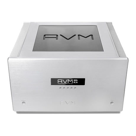 AVM Ovation MA 8.3 S Mono Power Amplifier, Silver, elevated front view