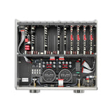AVM Ovation PA 8.3 Line-Out Module (RCA + XLR), top view of the PA 8.3 interior with plug-in module cards installed