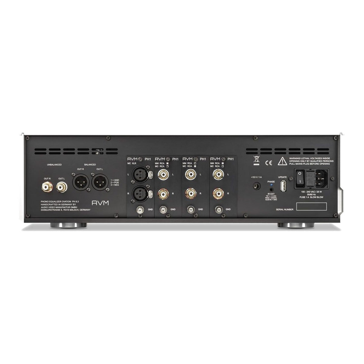 AVM Ovation PH 8.3 MM Phono Module, PH 8.3 rear panel with four input cards installed