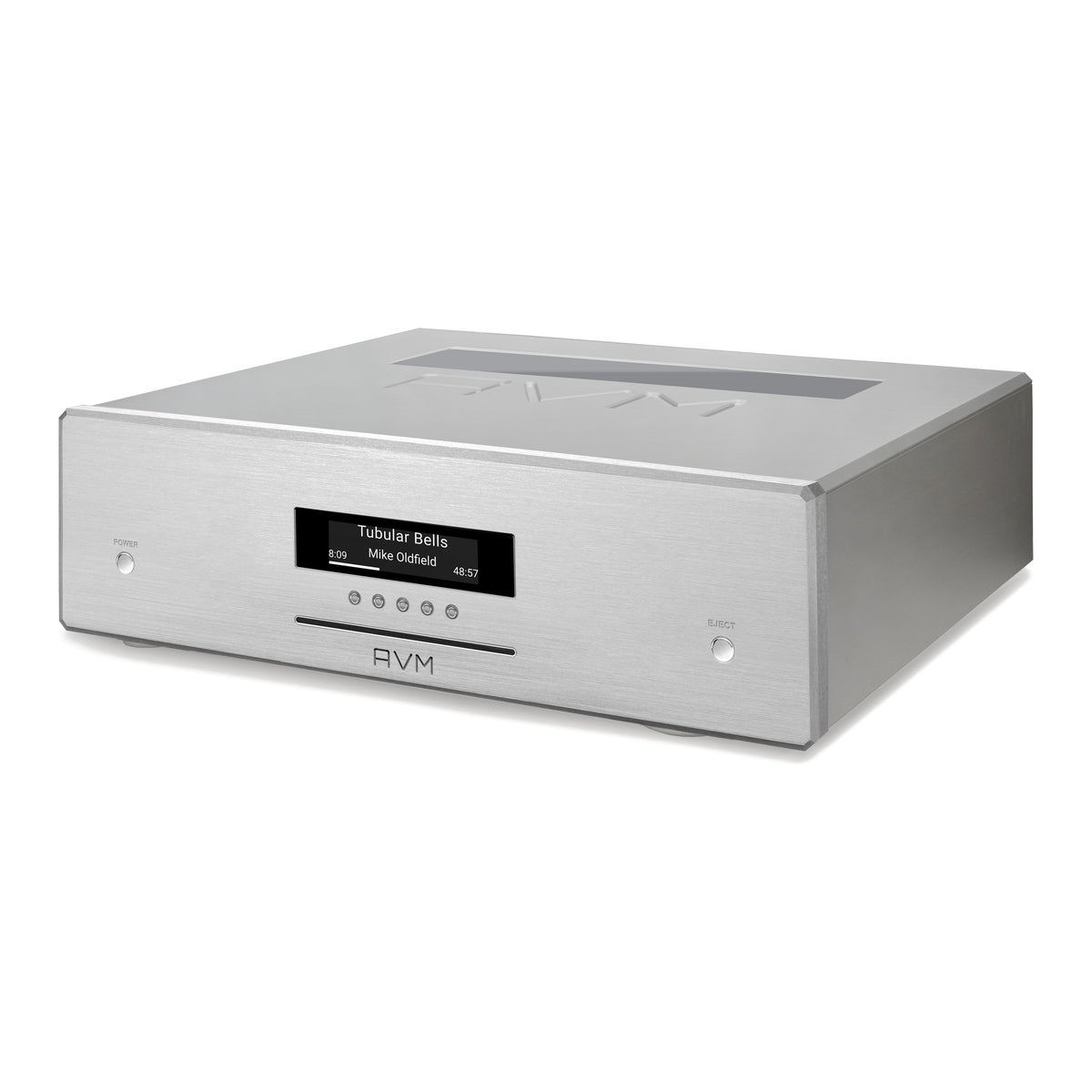 AVM Ovation MP 8.3 S Streaming Media Player, Silver, three-quarter view facing left
