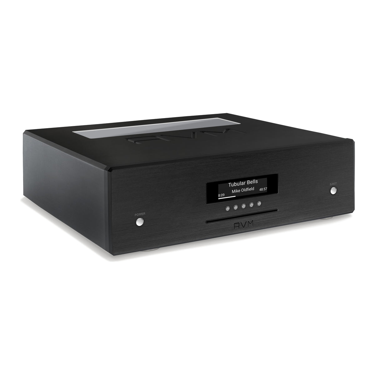 AVM Ovation MP 8.3 S Streaming Media Player, Black, three-quarter view facing right