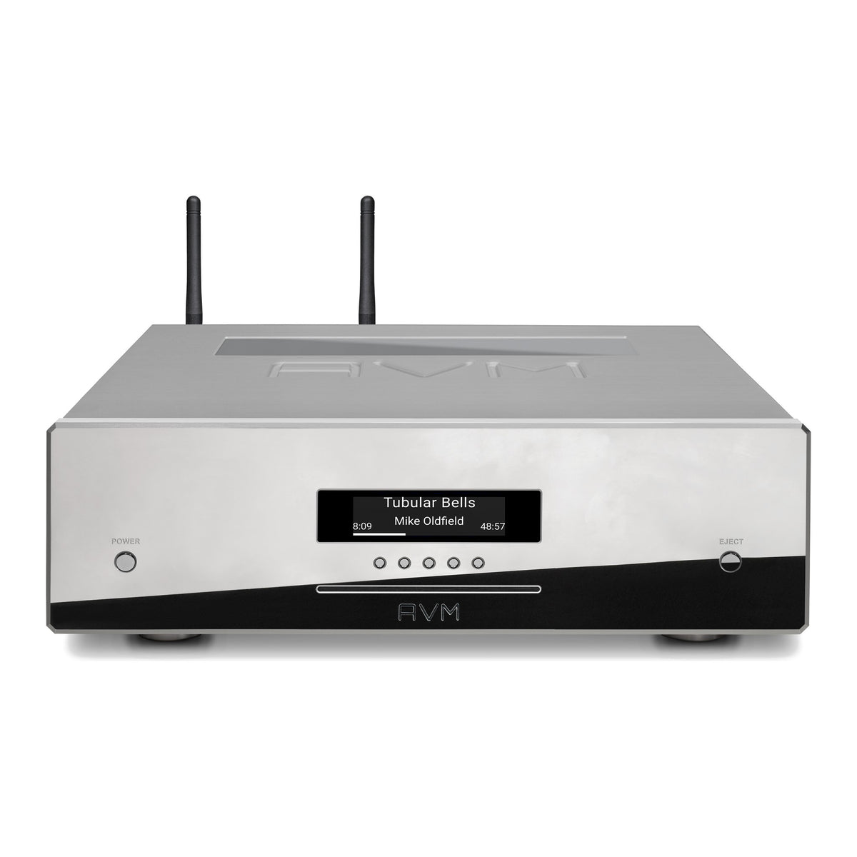 AVM Ovation MP 8.3 S Streaming Media Player, Cellini chrome, elevated front view