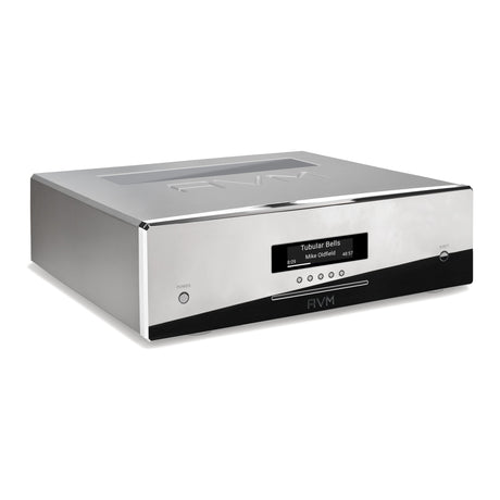 AVM Ovation MP 8.3 S Streaming Media Player, Cellini chrome, three-quarter view facing right
