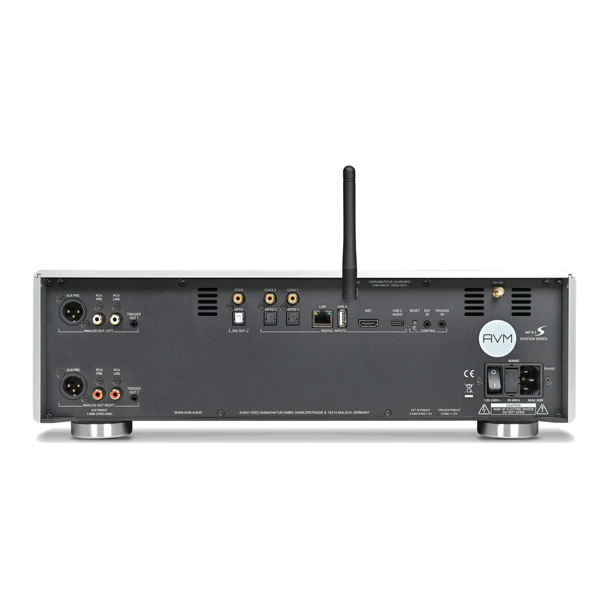 AVM Ovation MP 8.3 S Streaming Media Player, Silver, rear connection panel