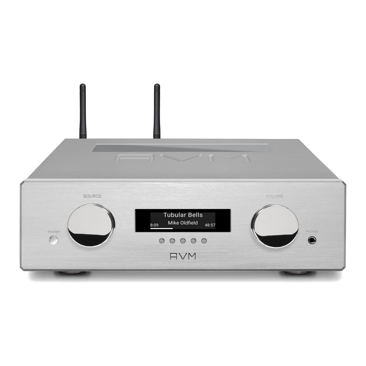 AVM Ovation PAS 8.3 S Streaming Preamplifier, Silver, elevated front view