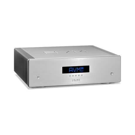 AVM Ovation SA 6.3 Stereo Power Amplifier, Silver, three-quarter view facing right