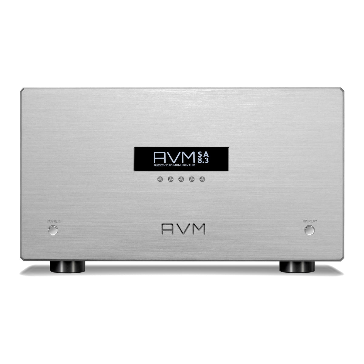 AVM Ovation SA 8.3 Lite Stereo Power Amplifier, Silver, front view