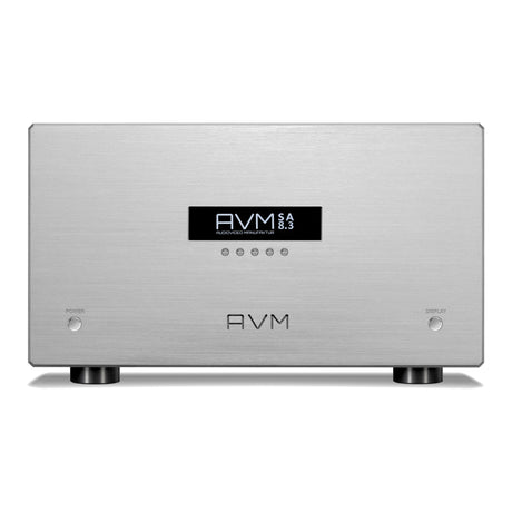 AVM Ovation SA 8.3 Lite Stereo Power Amplifier, Silver, front view