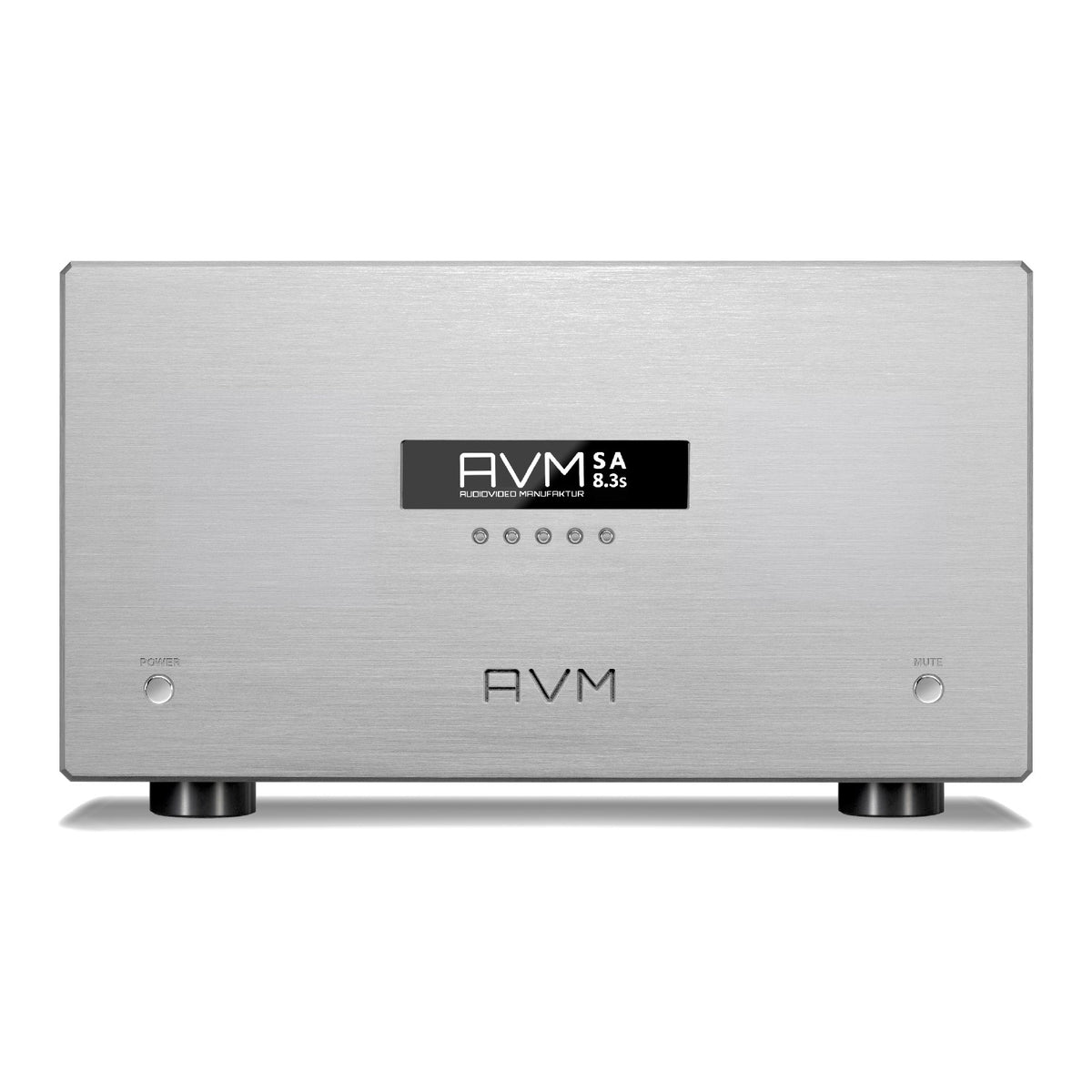 AVM Ovation SA 8.3 S Stereo Power Amplifier, Silver, front view