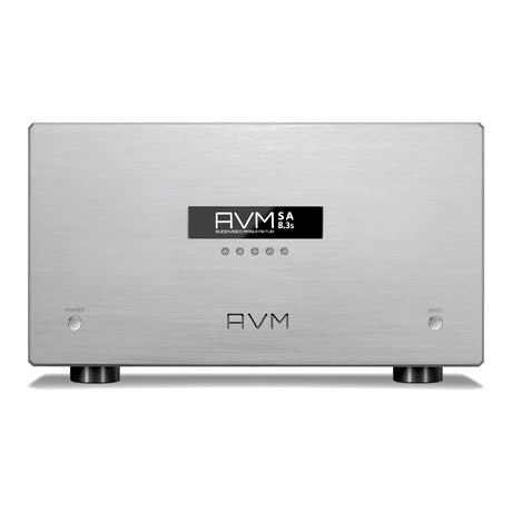 AVM Ovation SA 8.3 S Stereo Power Amplifier, Silver, front view
