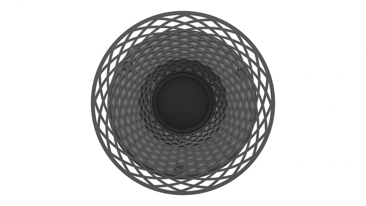Wilson Benesch Fibonacci waveguide pattern in gold showing the mathematical spiral geometry that disperses high frequencies