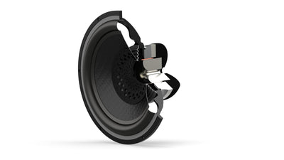 Cross-section of Wilson Benesch Tactic 3.0 driver showing the Fibonacci Element 3D-printed dust cap and five-material construction